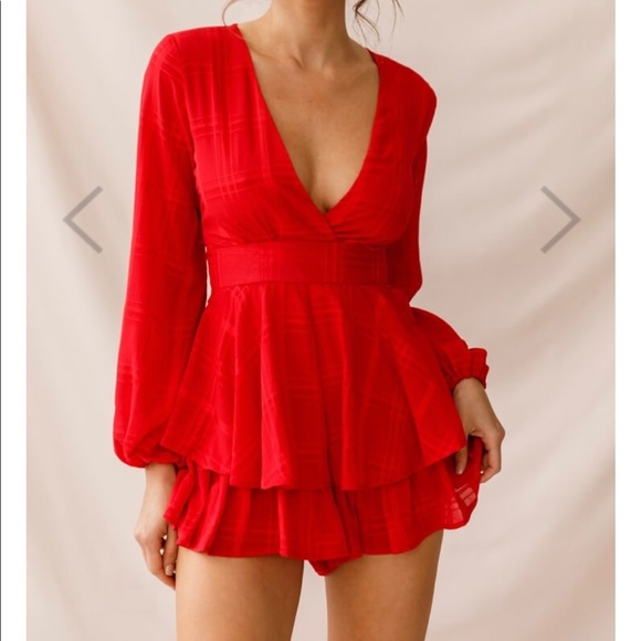 Selfie Leslie Pants - NWT Maddox Fit & Flare Long Sleeve Romper Red